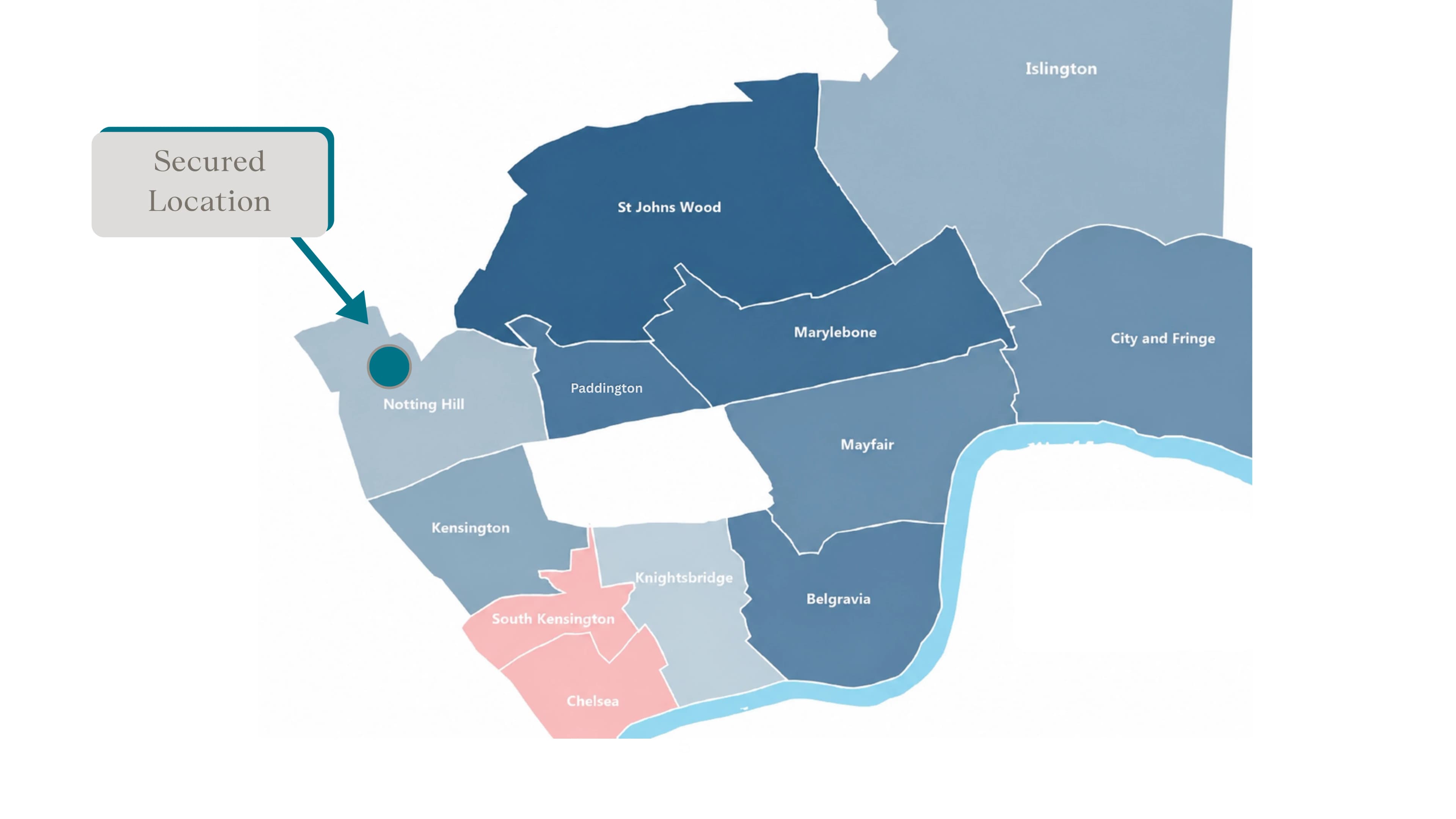 Neighbourhood map of Notting Hill within central London. No exact site coordinate is shown.